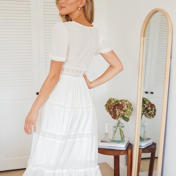 Lulus Folklore White Swiss Dot Lace Tiered Dress - Picture 5 of 7